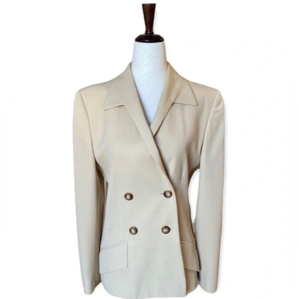 J Crew Slim Fit Double-Breasted Beige Italian Blazer Side Pockets Size 6